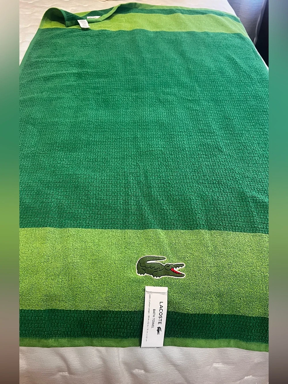 Lacoste Green Striped Cotton Beach Towel